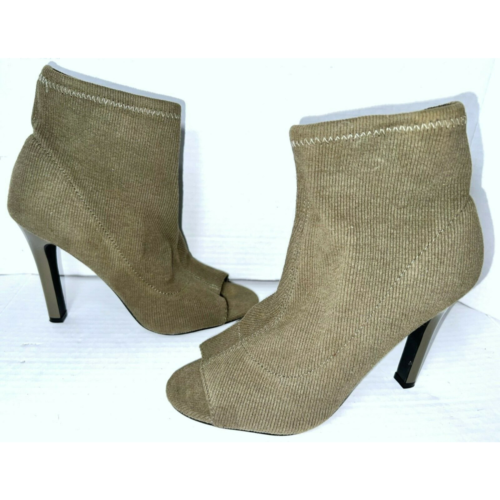 Carlos Santana Rival Olive Open Sock Peep Toe Heel Pull On Booties Boots Shoes 8